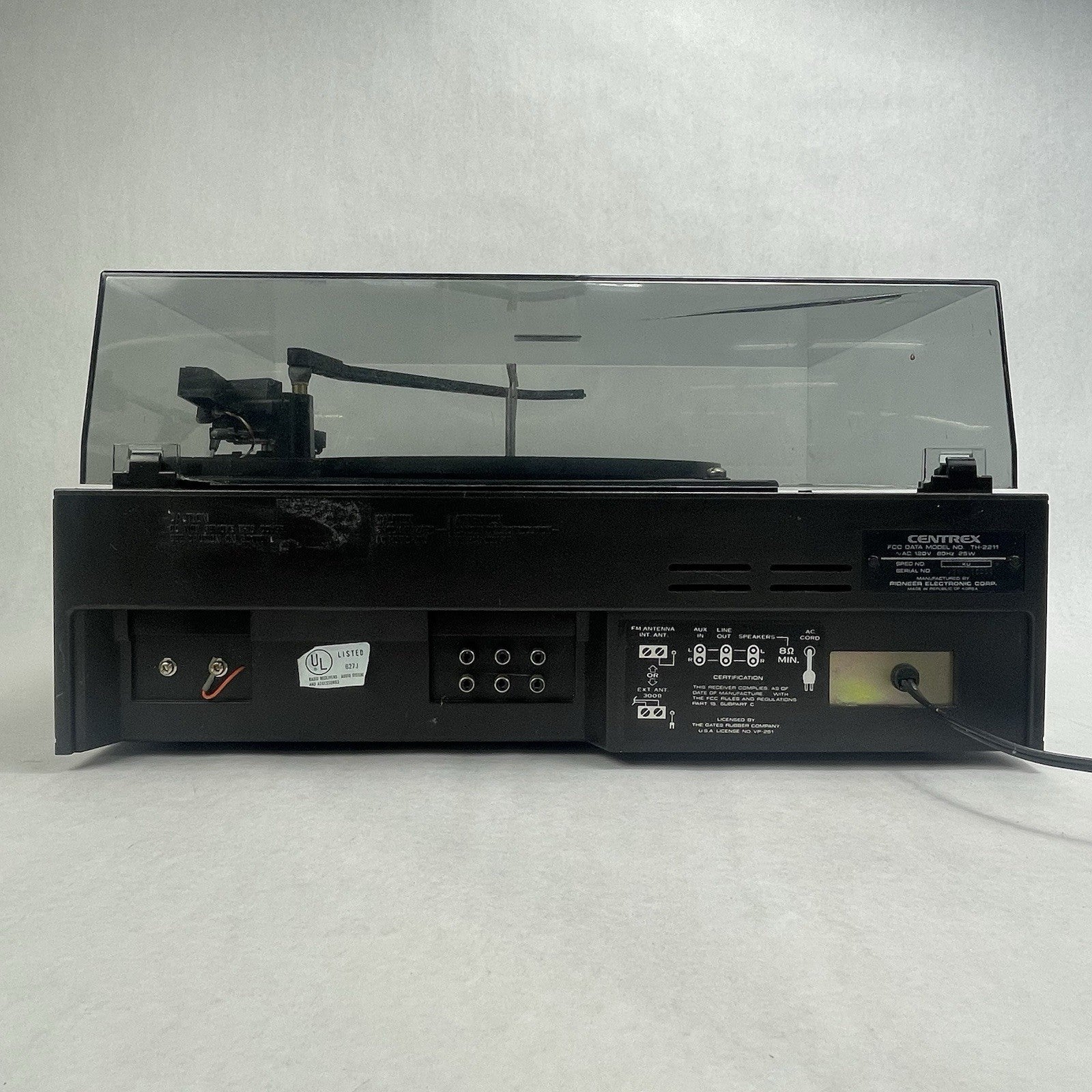 Pioneer Centrex TH-2211 8 Track Player Turntable AM FM Stereo System For Parts