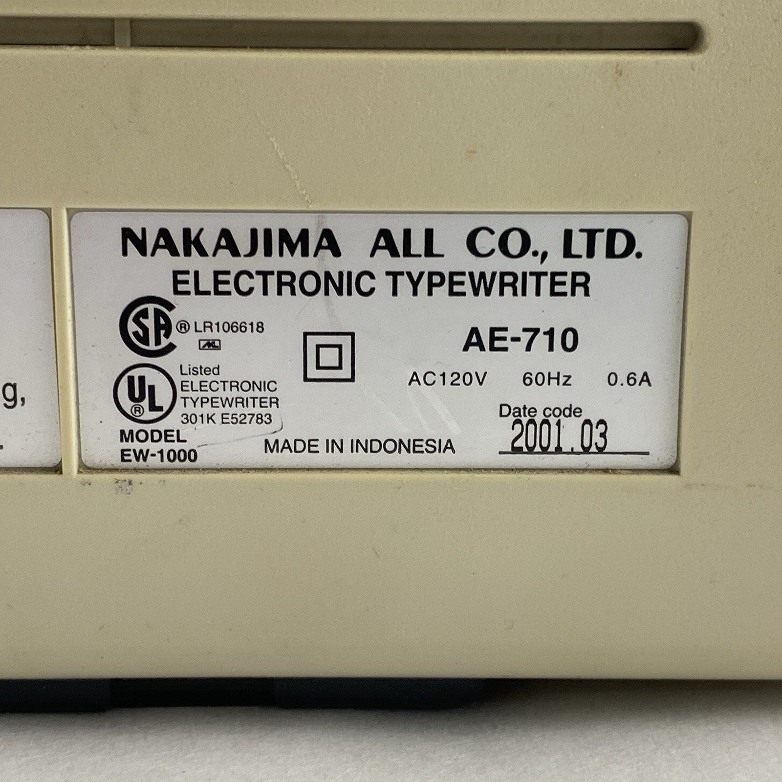 Nakajima AE-710 Electronic Typewriter Power Tested No AC Adapter Missing Lid11