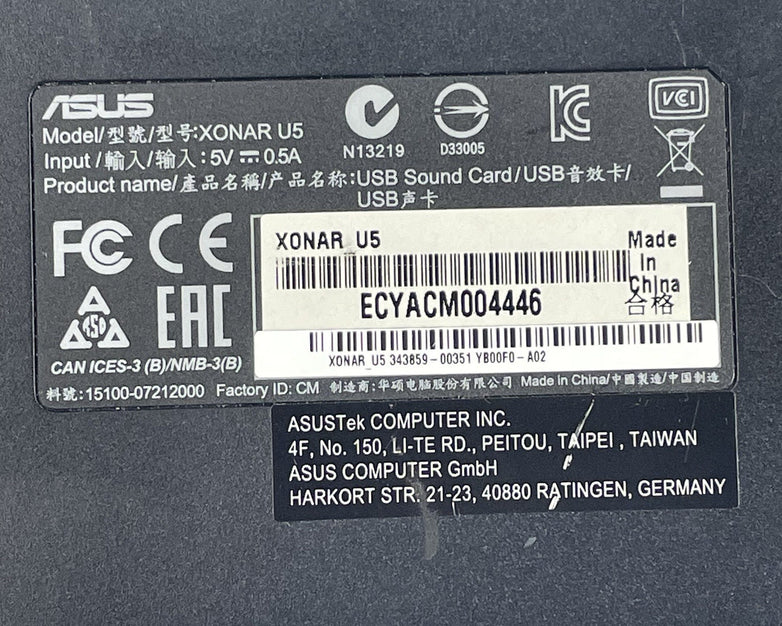 ASUS Xonar U5 External 5.1 Sound Card - Untested