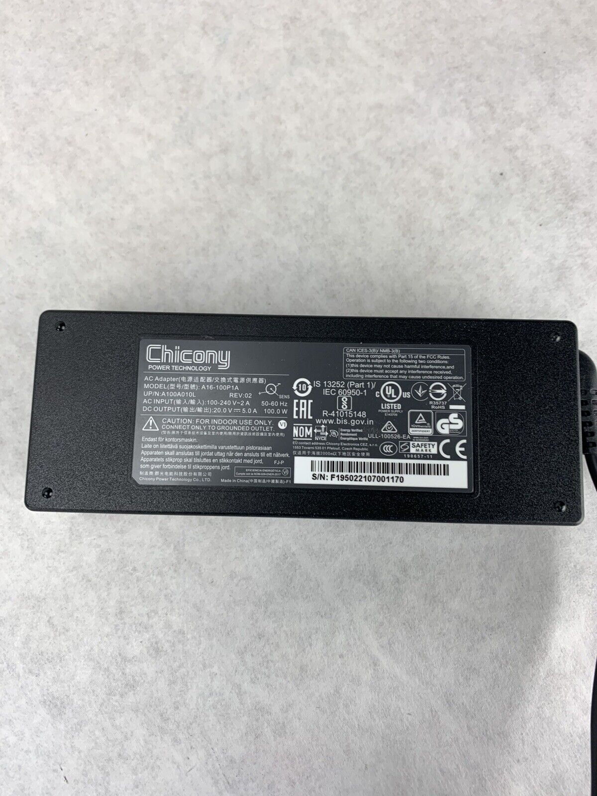 Chicony A16-100P1A AC Adapter 20V 100W (Lot of 2)