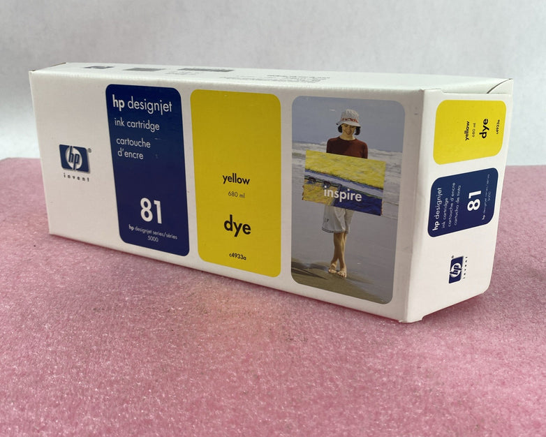 HP Designjet Ink Cartridge C4933a Yellow 81 New OEM Box Sealed 08 Lot of 2