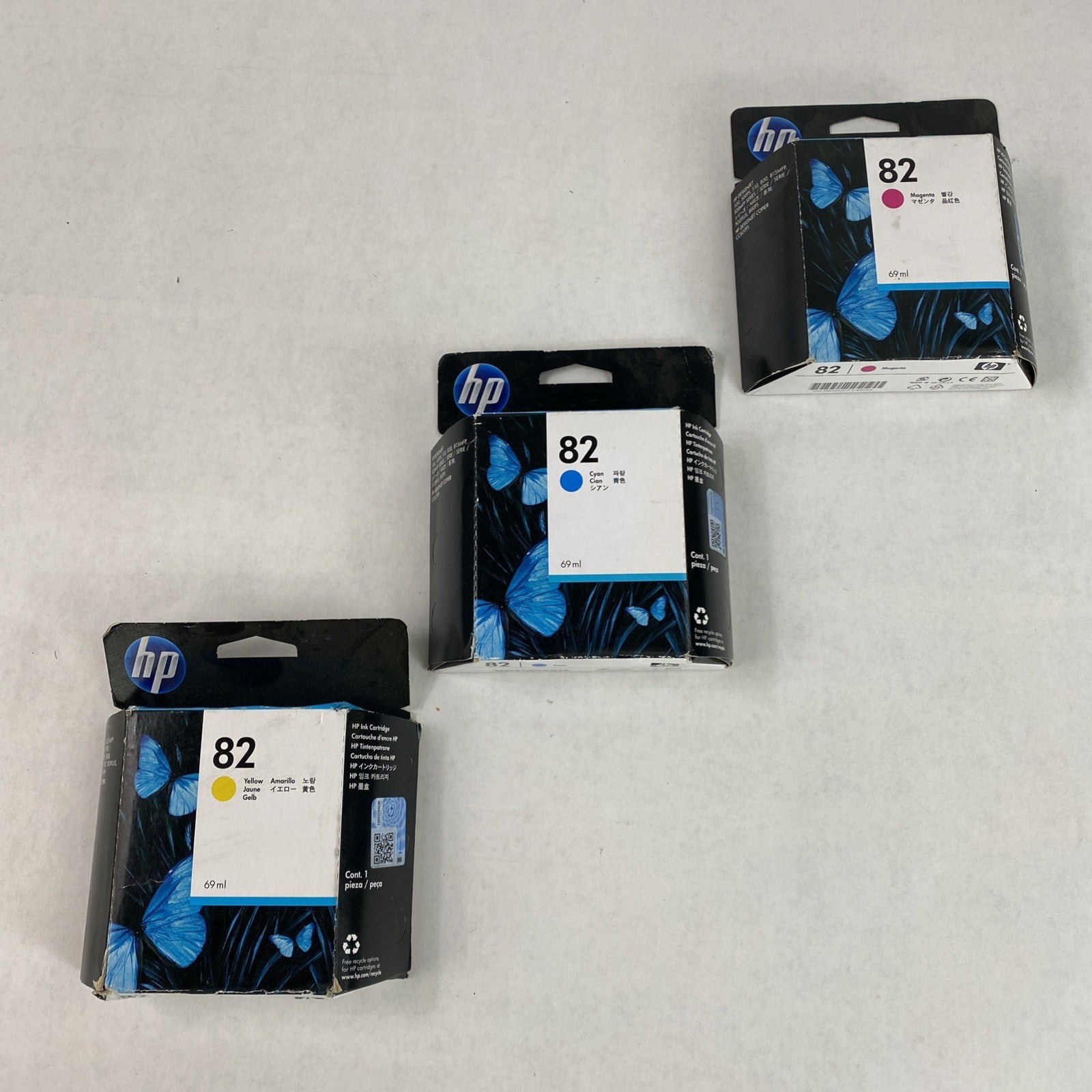 HP 82 Magenta 69ml w/ 82 Cyan 82 yellow Ink Cartridge Lot of 3 1