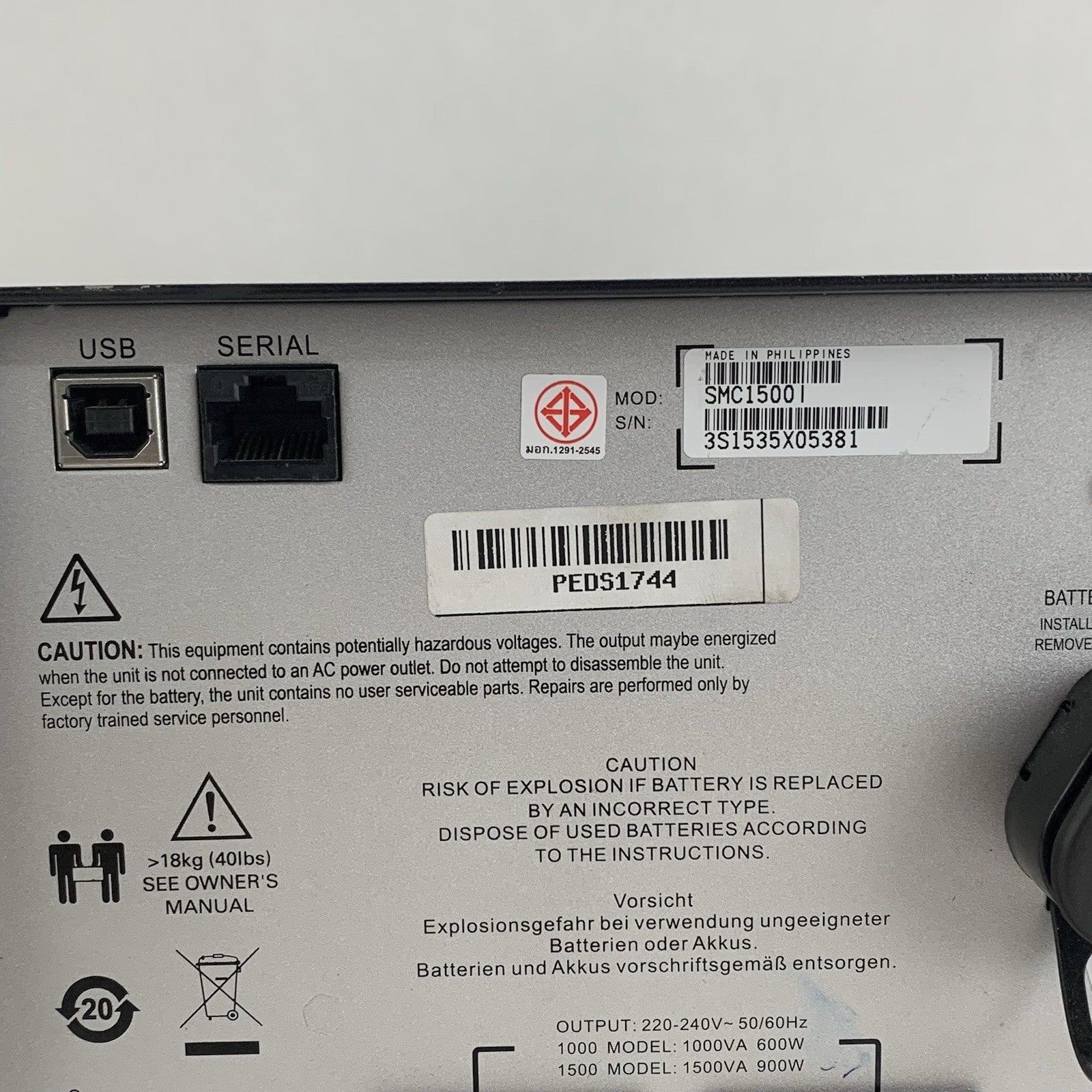 APC SMC1500I Smart UPS 1500VA 900W Tower UPS Tested No Batteries5