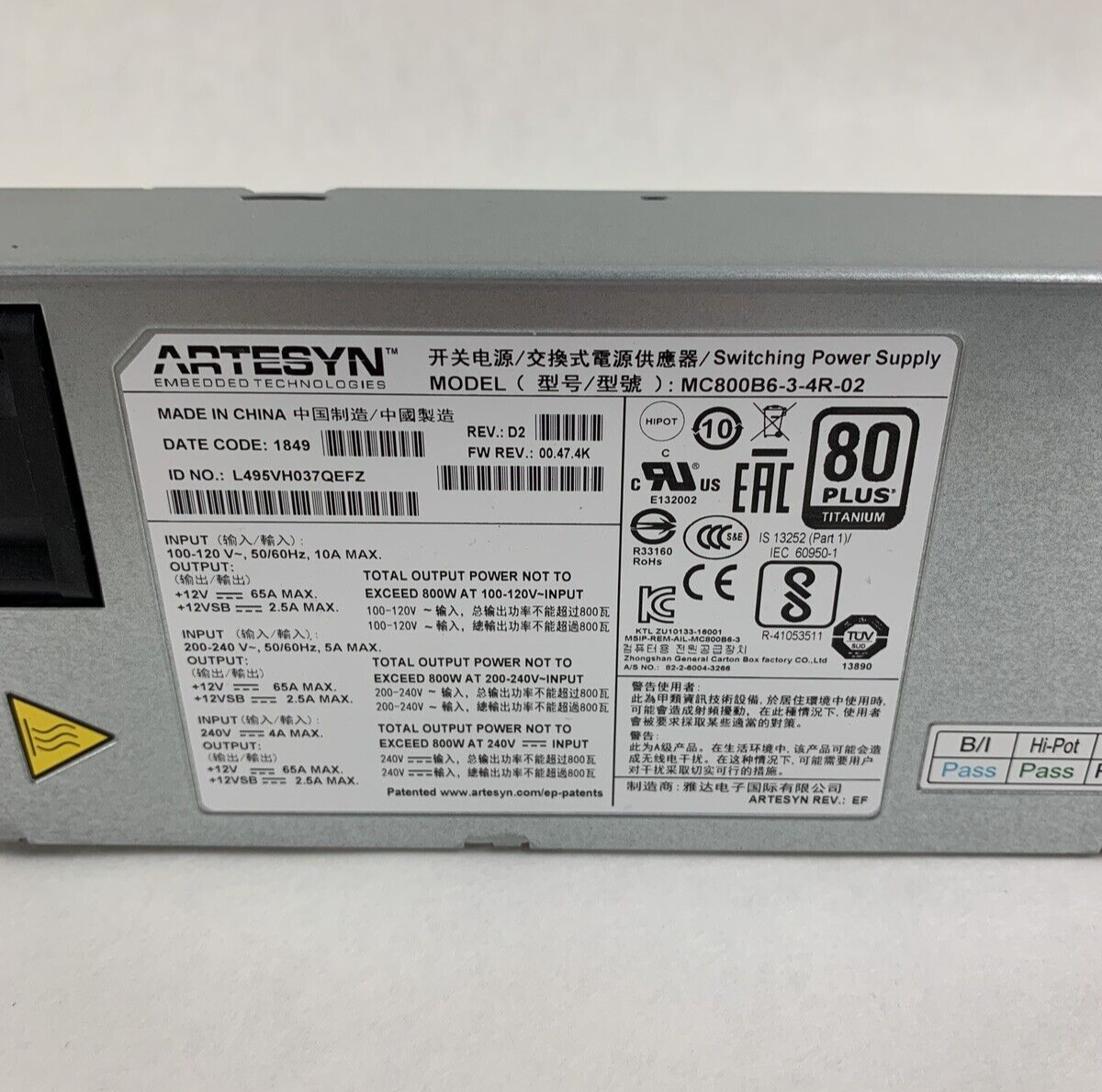 Artesyn MC800B6-3-4R-02 80 Plus Titanium 800W Switching Power Supply Tested