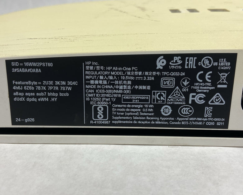 HP 24-G026 AIO Intel Core i5-6200U 2.3GHz 8GB RAM No HDD No OS No AC No Stand