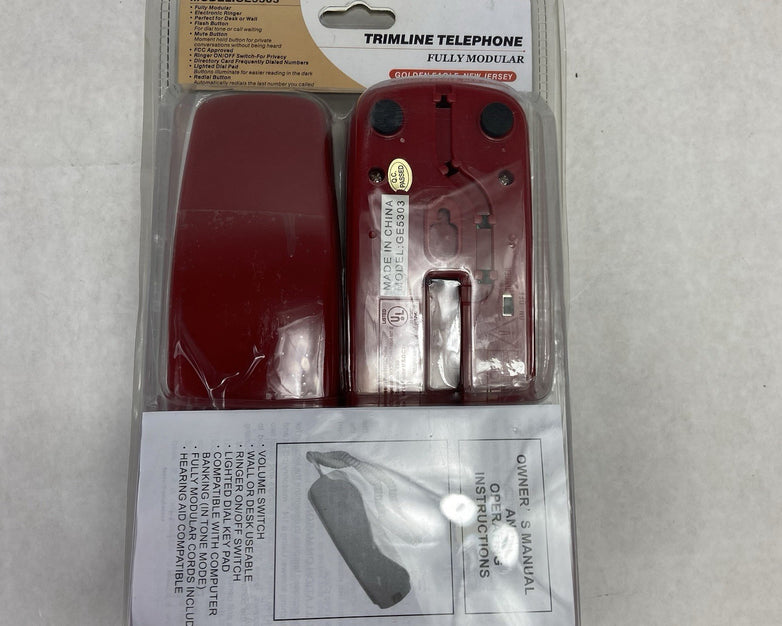 Trimline GE Red Corded Telephone Model 5303 Wall Mount Retro Style New In Box