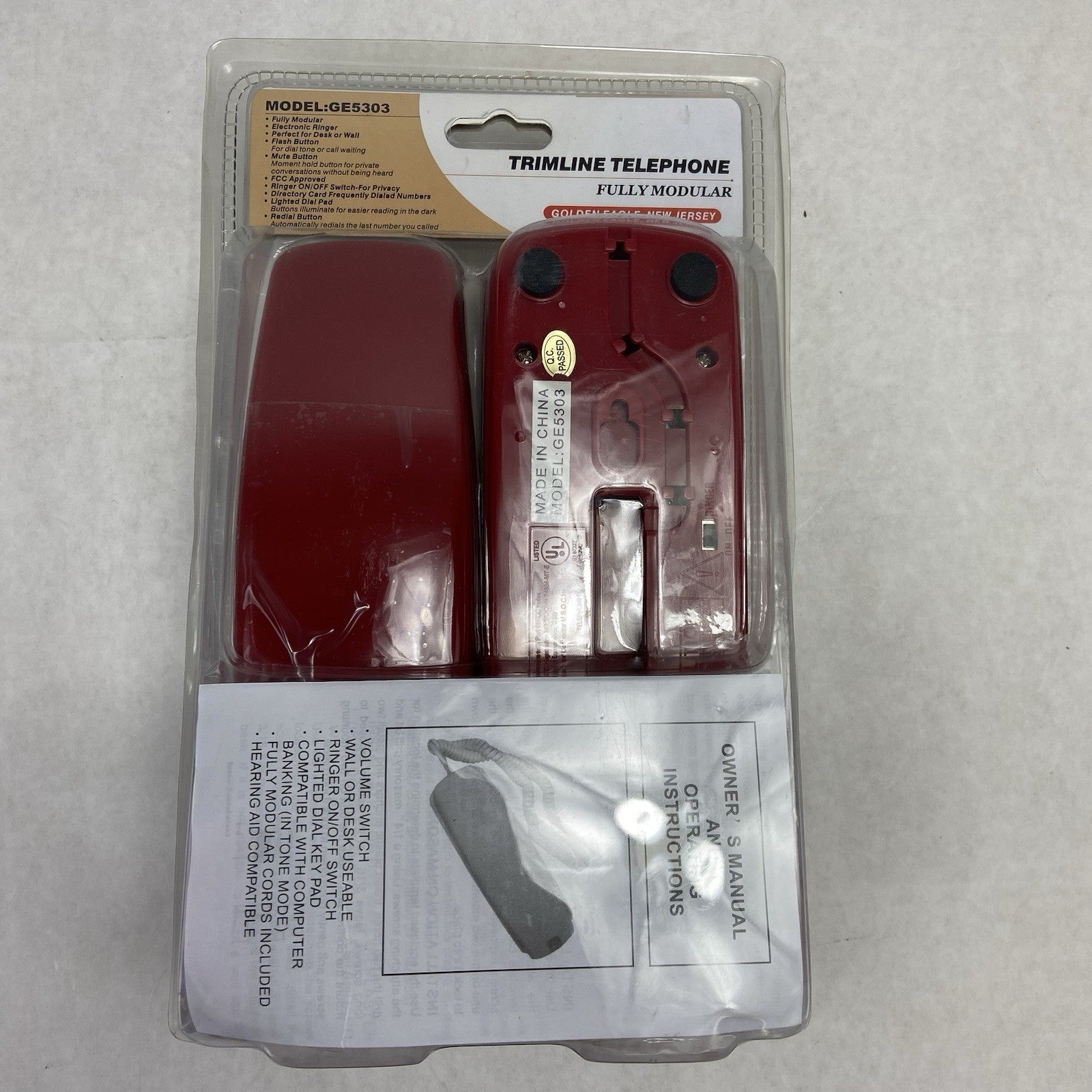 Trimline GE Red Corded Telephone Model 5303 Wall Mount Retro Style New In Box