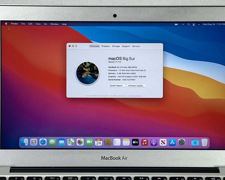 Apple A1465 MacBook Air 2013 11" 1.3Ghz i5 4GB RAM 120GB SSD macOS 11.7.1