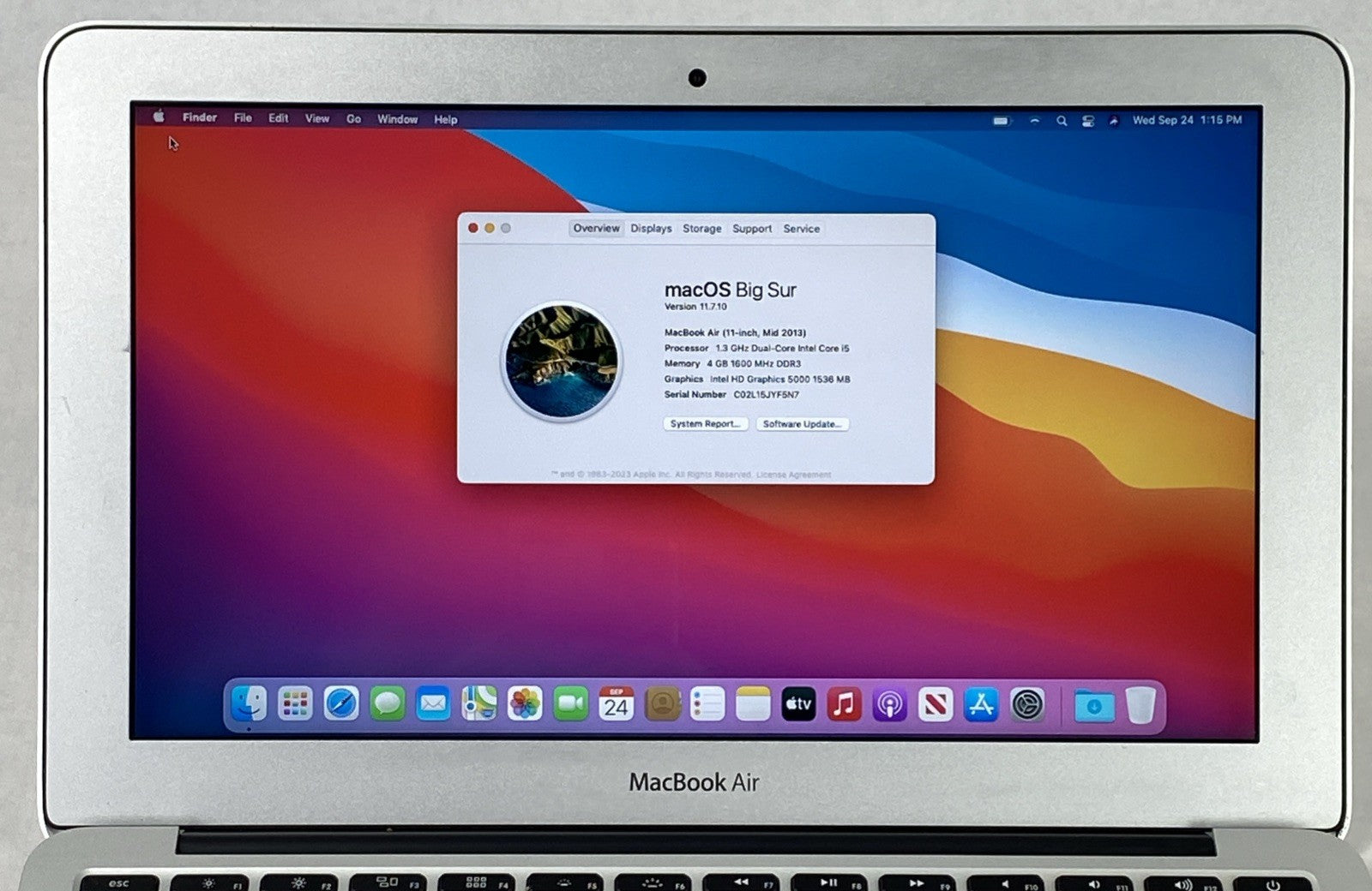 Apple A1465 MacBook Air 2013 11" 1.3Ghz i5 4GB RAM 120GB SSD macOS 11.7.1