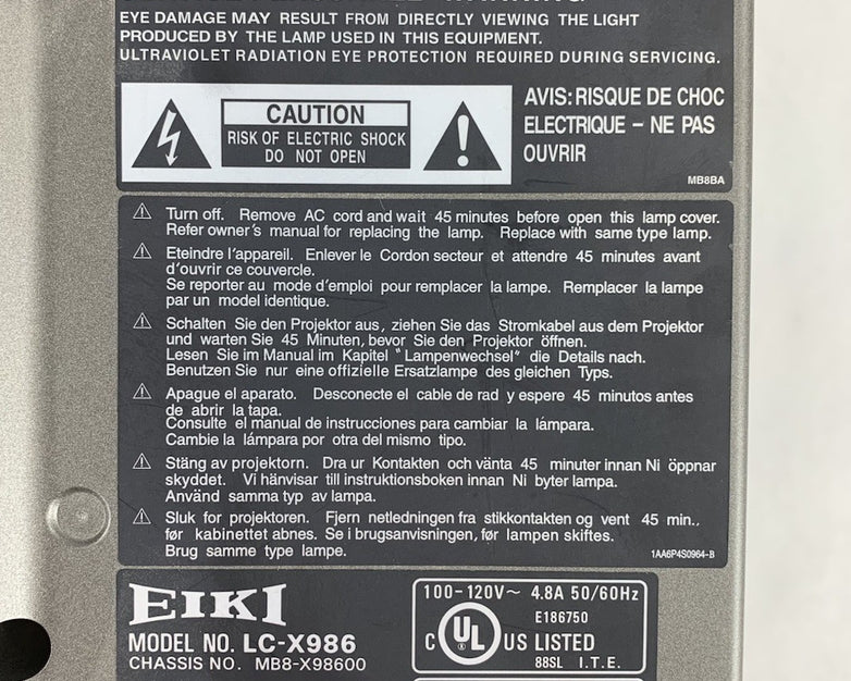 EIKI LC-X986 LCD Projector - Tested