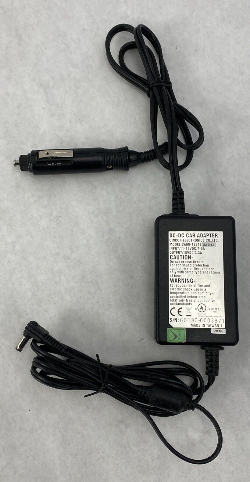 Cincon CA60-12S18A-02E13 Automotive 16VDC Adapter to 2.4mm Barrell 18VDC 3.3A