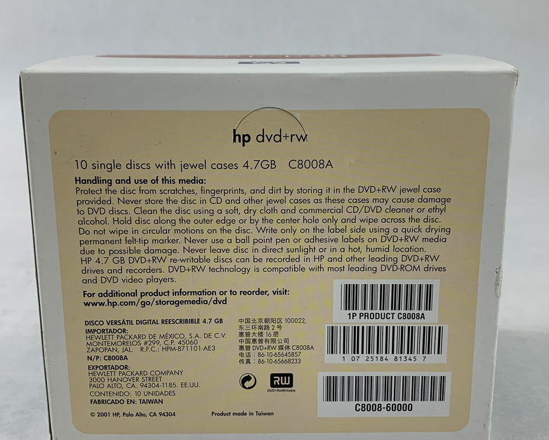 HP C8008A 4.7GB Rewritable DVD+RW Disc NOS 10 Pack New OEM Sealed