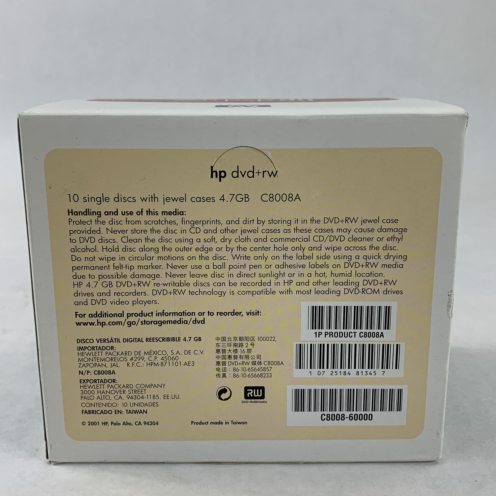 HP C8008A 4.7GB Rewritable DVD+RW Disc NOS 10 Pack New OEM Sealed