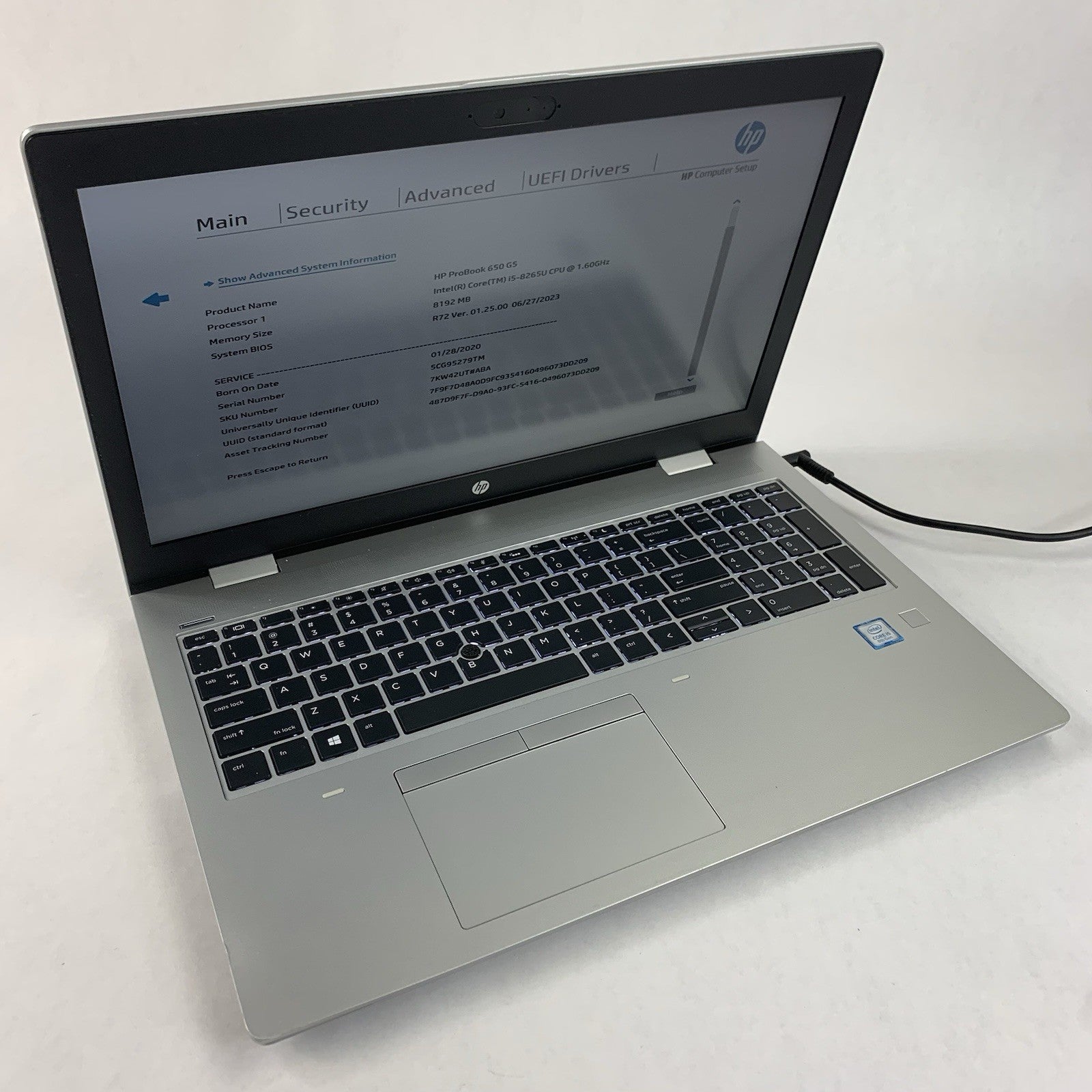 HP Probook 650 G5 15.6" Core I5-8265U 1.60 GHz 8 GB RAM No OS/HDD/AC/Batt Bent0