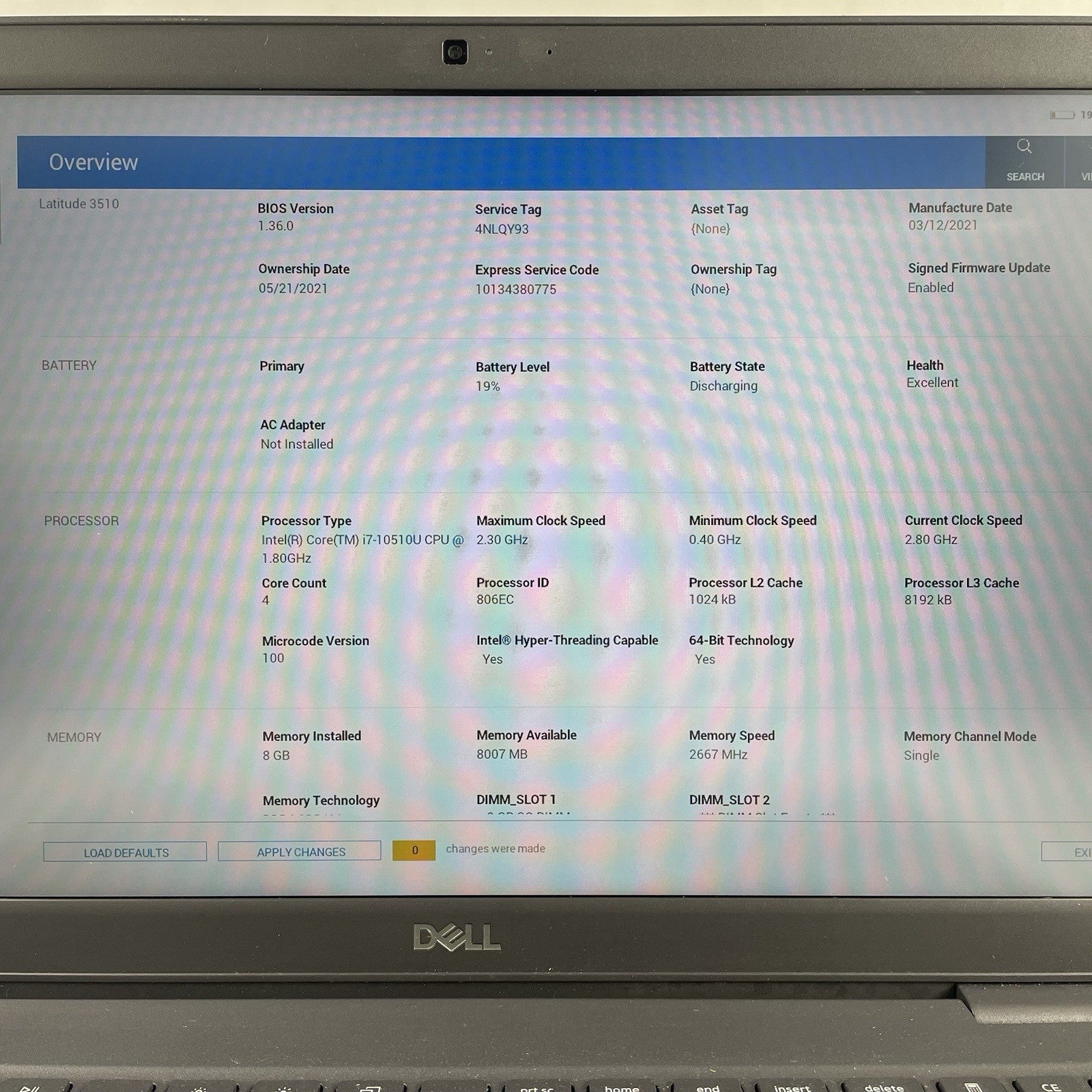 Dell Latitude 3510 15.6" i7-10510U 1.80 GHz 8 GB RAM No SSD/OS/AC - Bad M.23