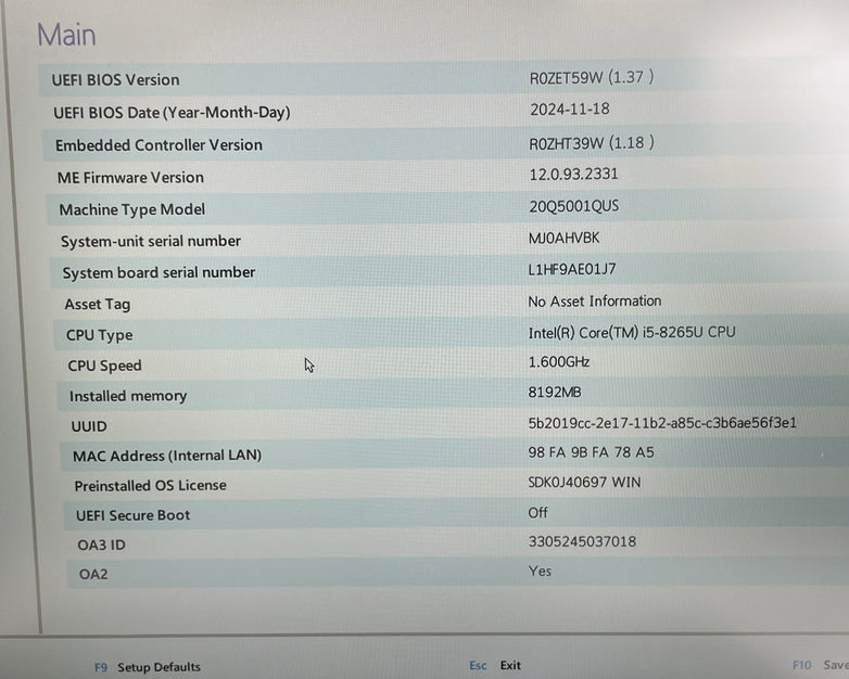 Lenovo ThinkPad L490 14" i5-8250U 1.60 GHz 8 GB RAM No SSD/OS -  Bad Corner