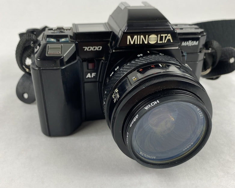 Minolta Maxxum 7000 AF SLR 35mm Film Camera With Extra Lens and Flash Attachment