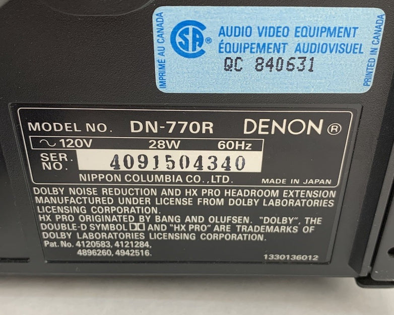 Denon DN-770R Stereo Double Casette Tape Deck - Parts or Repair