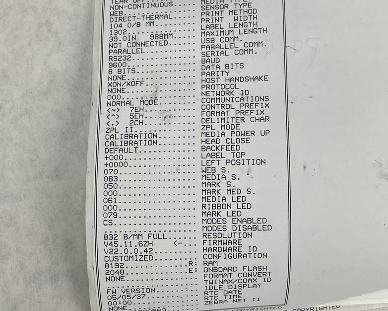 Zebra LP2844-Z Thermal Label Printer Tested Unknown Page Count No Power Cord