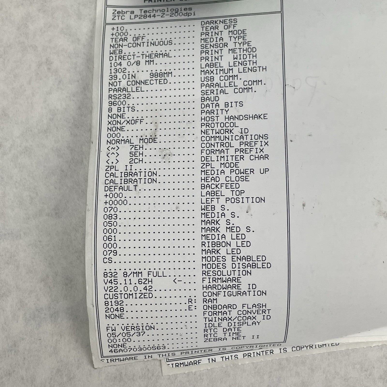 Zebra LP2844-Z Thermal Label Printer Tested Unknown Page Count No Power Cord10