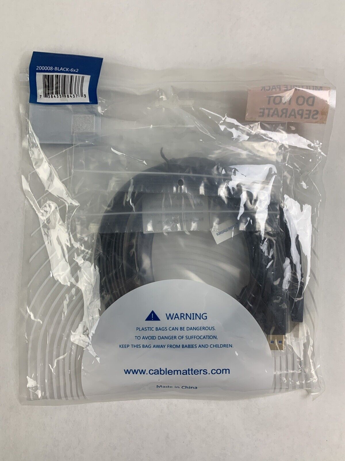 Lot of 2 2-Pack Cable Matters USB 3.0 Type A SuperSpeed 6FT 200008-Black-6x2