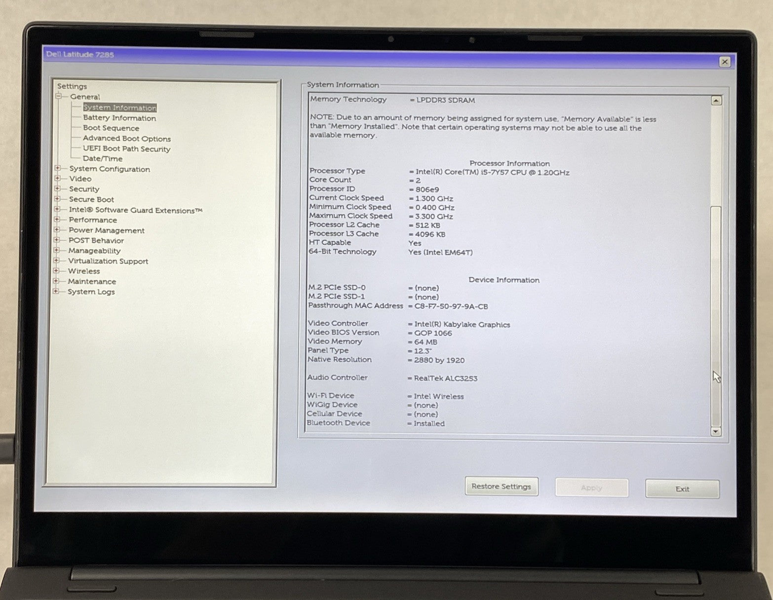 Dell Latitude 7285 12.3" Touch i5-7Y57 1.20 GHz 8 GB RAM No HDD No OS