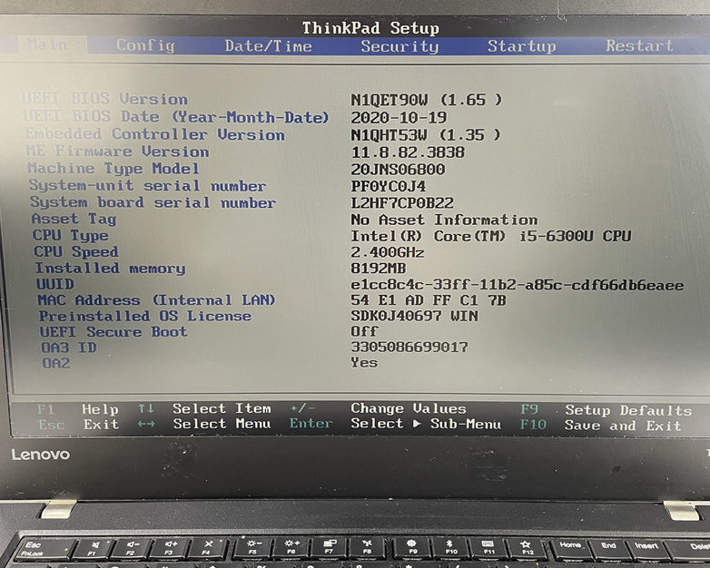 Lenovo ThinkPad T470 14" i5-6300U 2.40 GHz 8 GB RAM No SSD/OS/AC