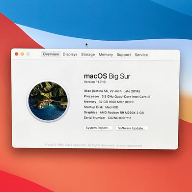 Apple A1419 iMac 2014 Retina 5k 27" 3.5GHz i5 32GB RAM 1TB HDD Fusion os11.7.1