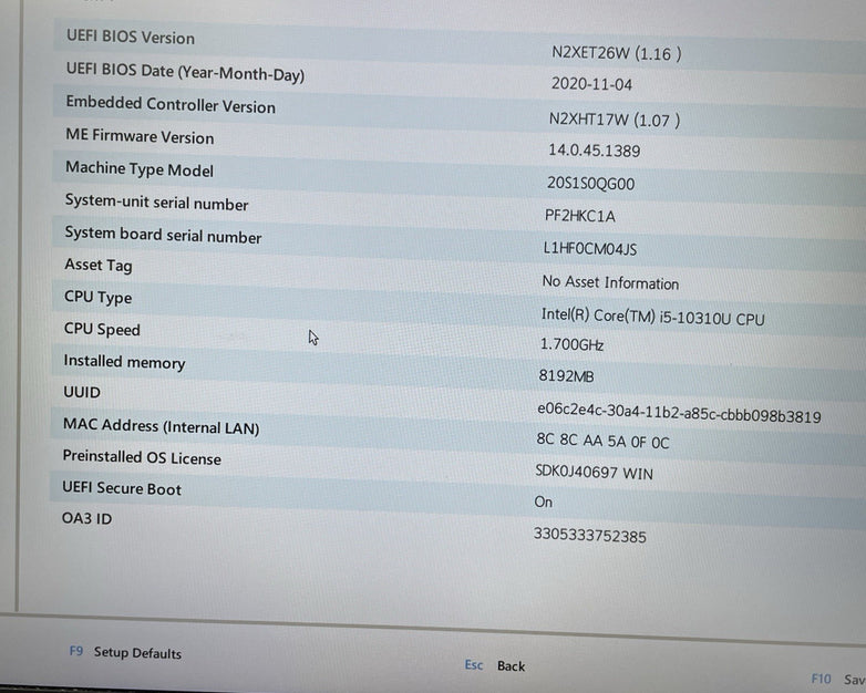 Lenovo ThinkPad T14 Gen1 14" i5-10310U 1.70 GHz 8 GB RAM No SSD/OS/AC