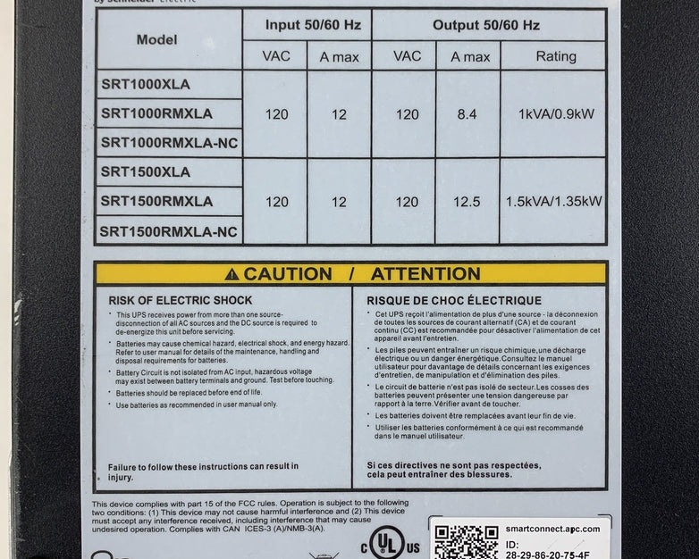 APC SRT1500RMXLA Smart-UPS 1500VA 1350W Power Backup AP9630 Tested No Batteries