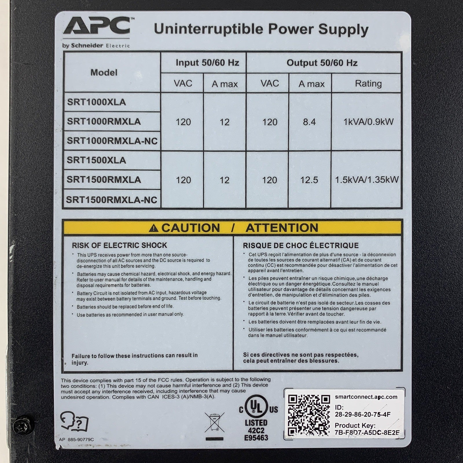 APC SRT1500RMXLA Smart-UPS 1500VA 1350W Power Backup AP9630 Tested No Batteries