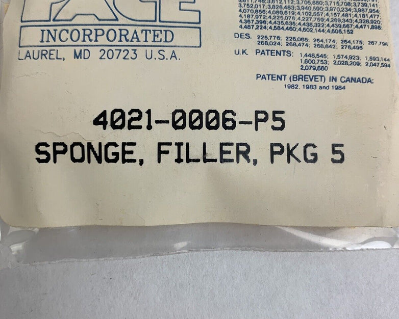 Pace 4021-0006-P5 Replacement Sponge Pack of 5 New