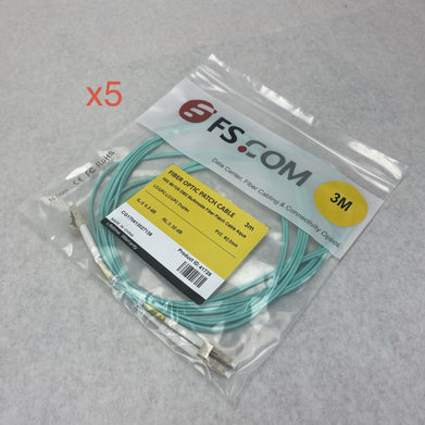 FS.Com Fibre Optic Patch Cable 10G 50/125 OM3 Multimode Color Aqua 3M - Lot Of 5