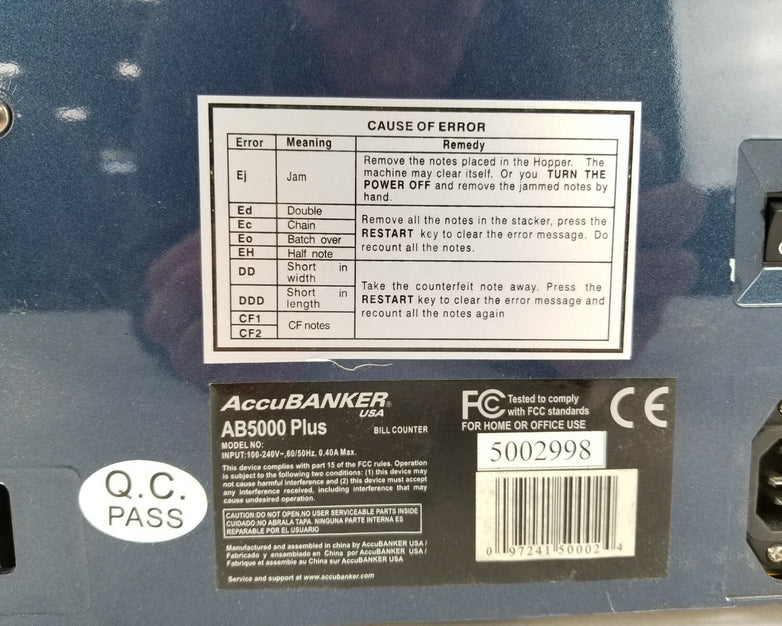 AccuBanker AB5000 Plus Commercial Bill Counter Untested
