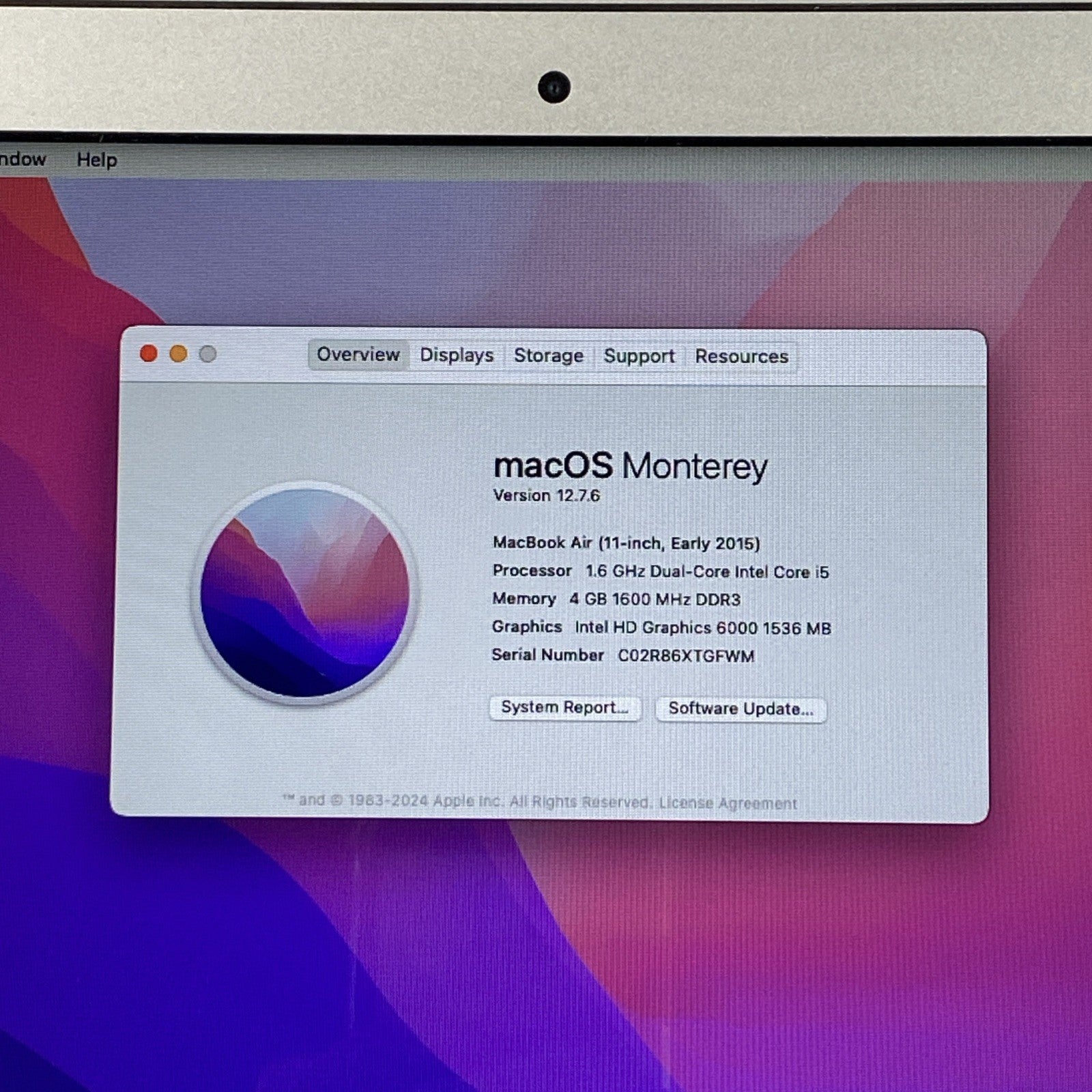 Apple MacBook Air A1465 2015 11" 1.6Ghz i5 4GB RAM 120GB SSD os12.7.6 304 Cycles