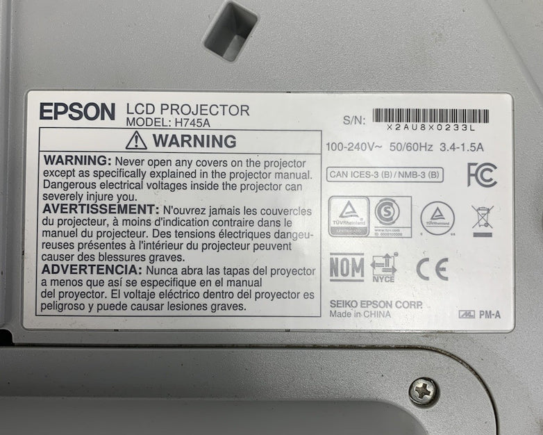 Epson H745A BrightLink 675W LCD Projector 1397 Lamp Hours