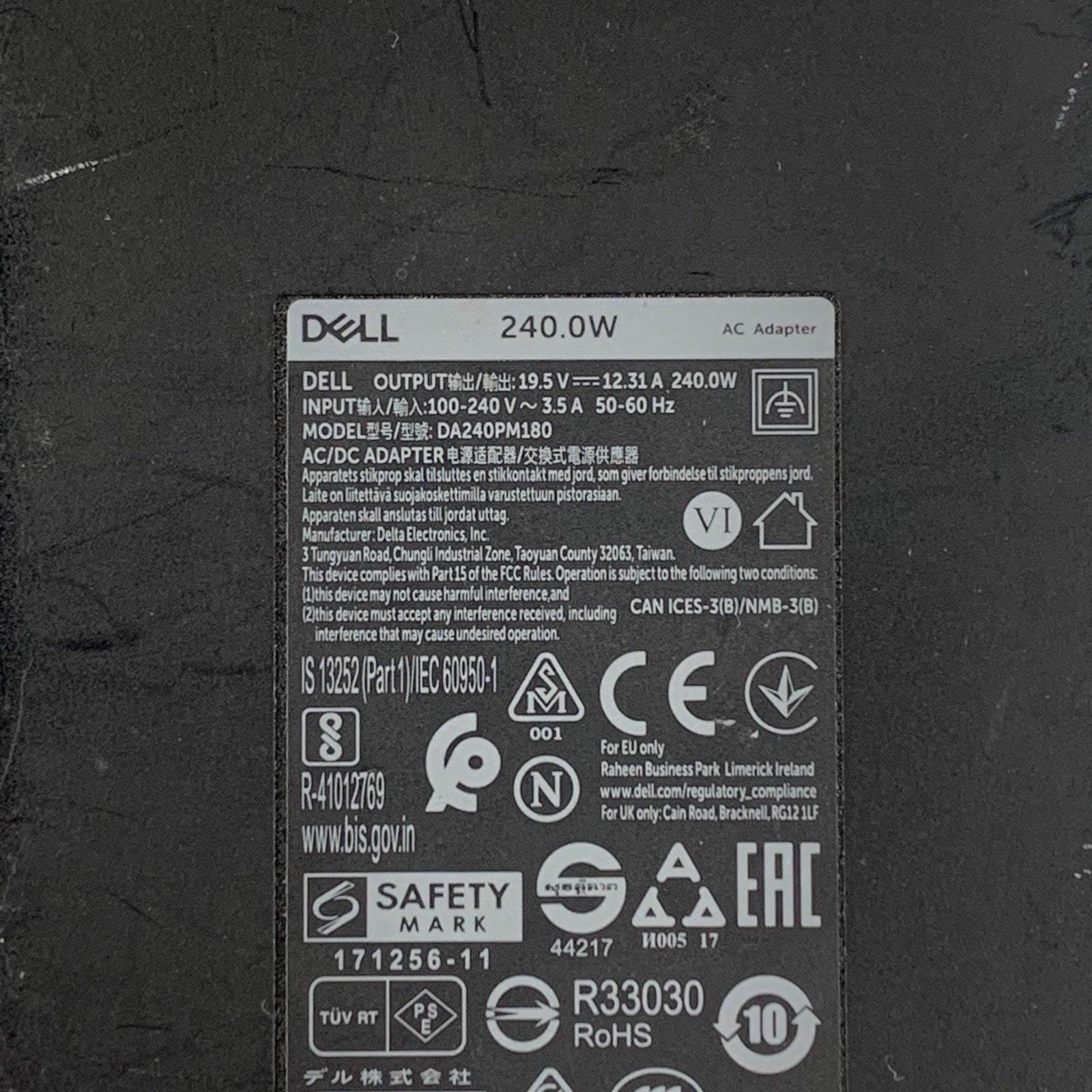 Dell DA240PM180 240W 19.5V 12.31A 7.4mm OEM AC Adapter w/ Cord2