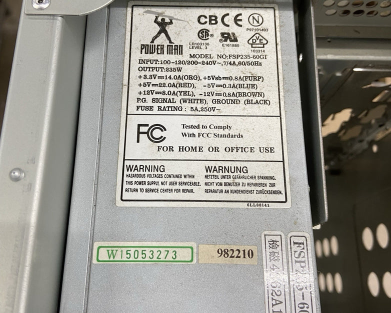 Vintage Unbranded Mid Tower Computer Case Power Man FSP-235-60GI 235W PSU