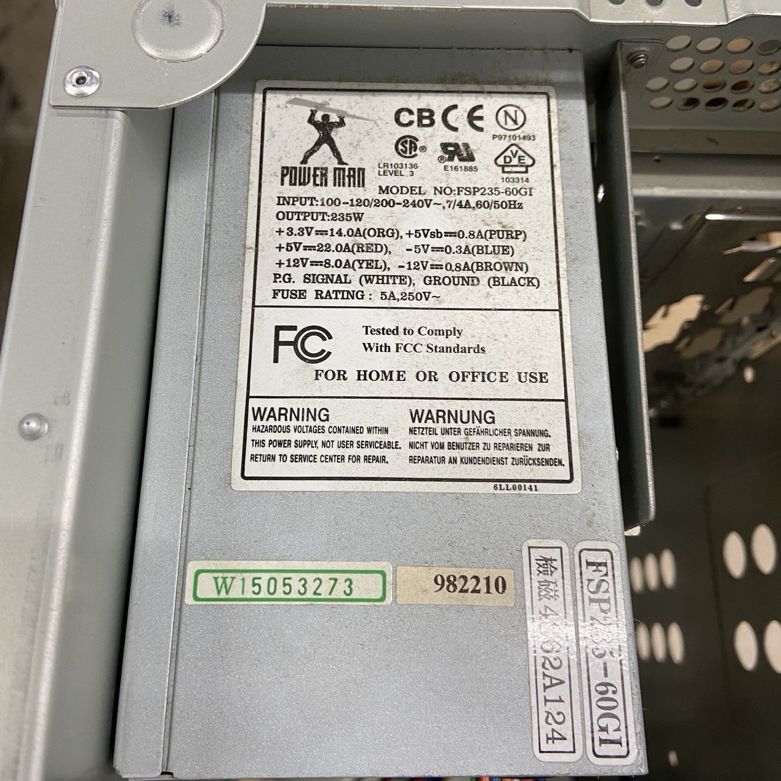 Vintage Unbranded Mid Tower Computer Case Power Man FSP-235-60GI 235W PSU9