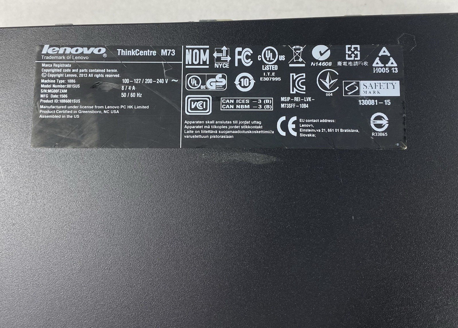 Lenovo ThinkCentre M73 SFF Intel Core i5-4590 3.30GHz 4GB RAM No HDD No OS