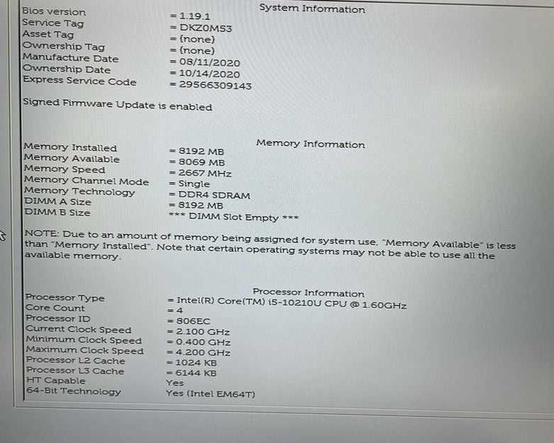 Dell Latitude 5510 15.6" i5-10210U 1.60 GHz 8 GB RAM No SSD/OS/AC/Batt - Read