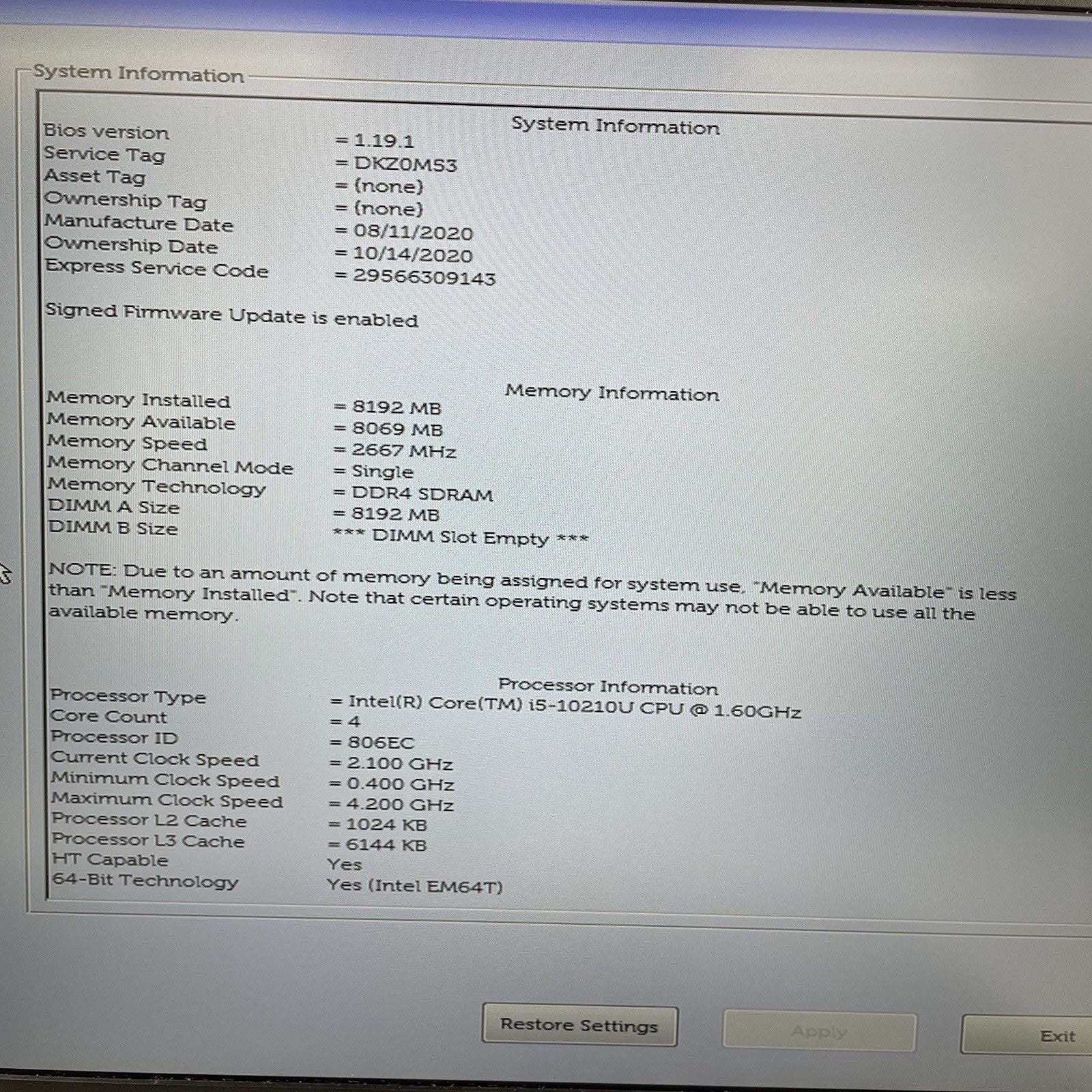 Dell Latitude 5510 15.6" i5-10210U 1.60 GHz 8 GB RAM No SSD/OS/AC/Batt - Read2