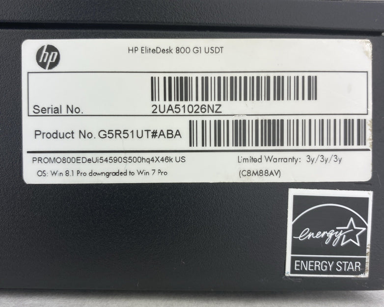 HP EliteDesk 800 G1 USDT Intel Core i5-4590s 3GHz 8GB RAM DVDRW No AC HDD No OS
