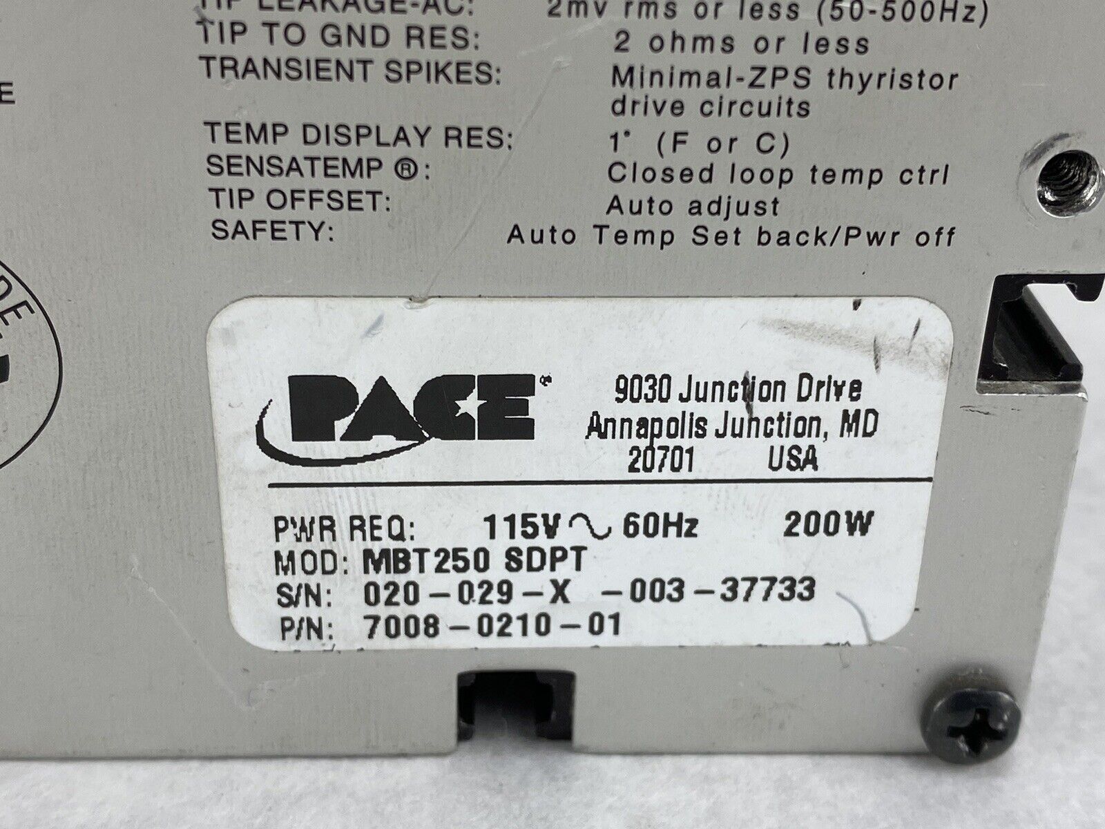 Pace MBT250 SDPT No Power Cord For Parts or Repair