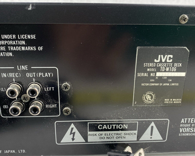 JVC TD-W106 Stereo Double 2 Cassette Tape Deck Player Recorder BAD REWIND