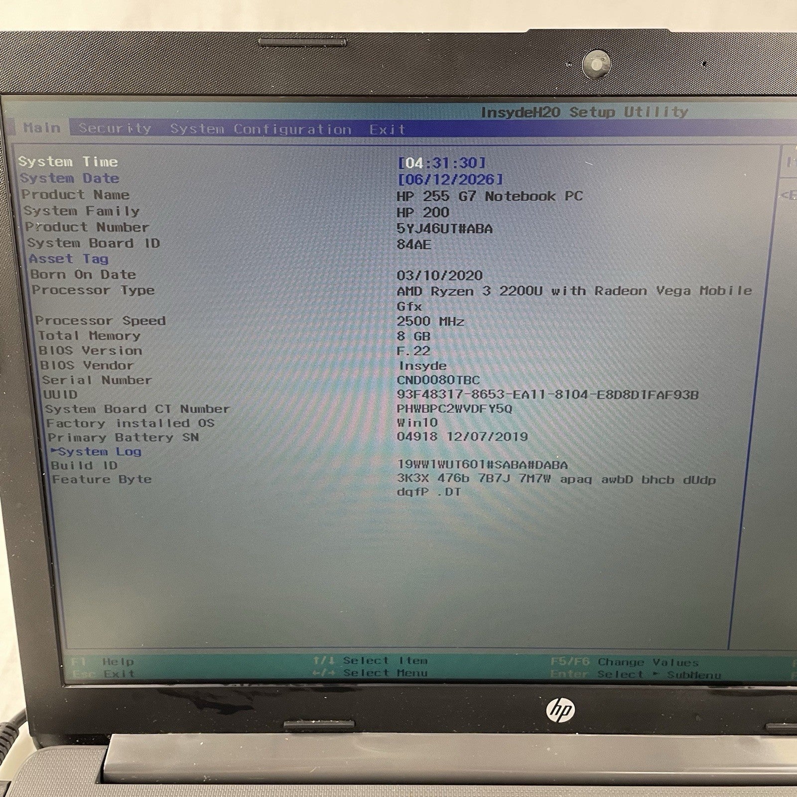 HP 255 G7 15.6" Ryzen 3 2200U 2.50 GHz 8 GB RAM No SSD/OS/AC - READ2