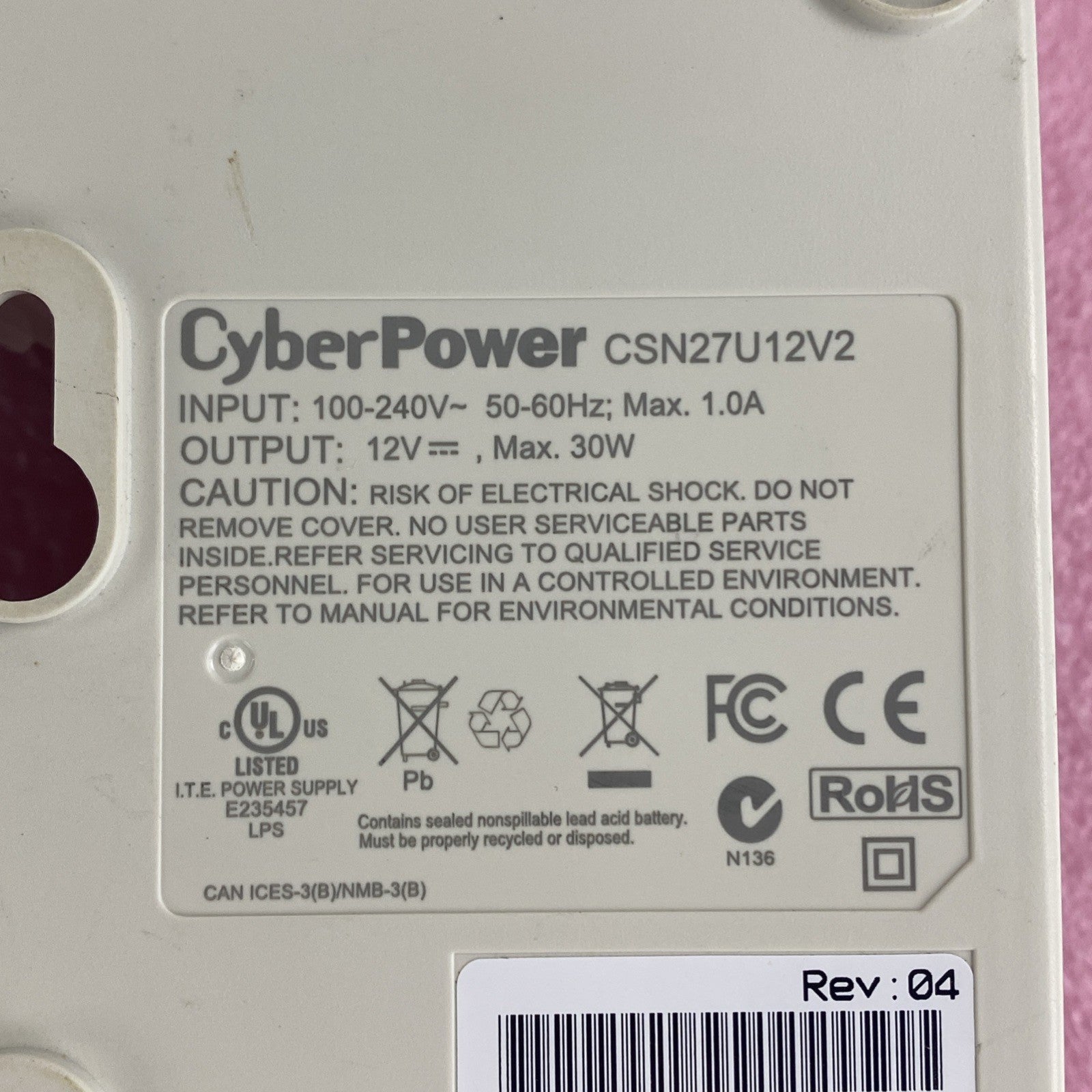 CyberPower CSN27U12V-NA2 Power Supply Power Tested No Battery No Power Cord6