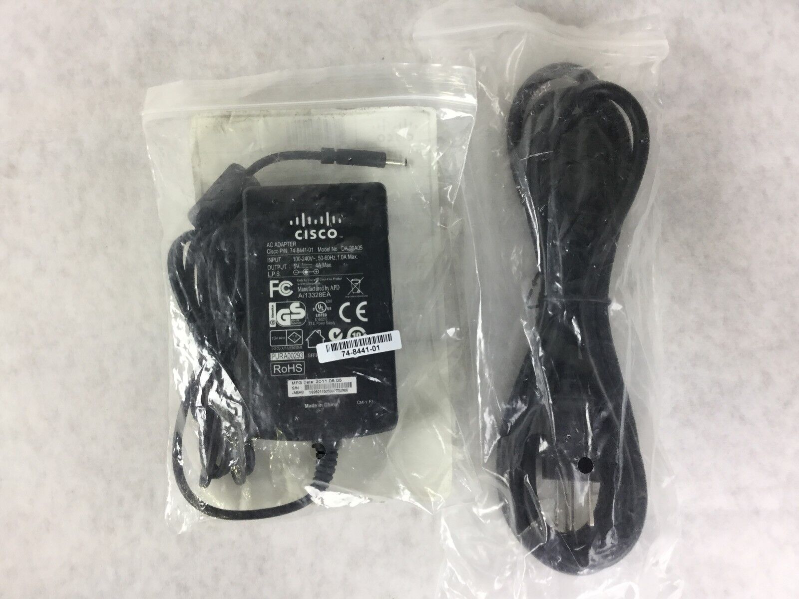 Genuine Cisco DA-02A05 74-8441-01 5V 4A AC Power Adapter & Power Cord (Lot of 2)
