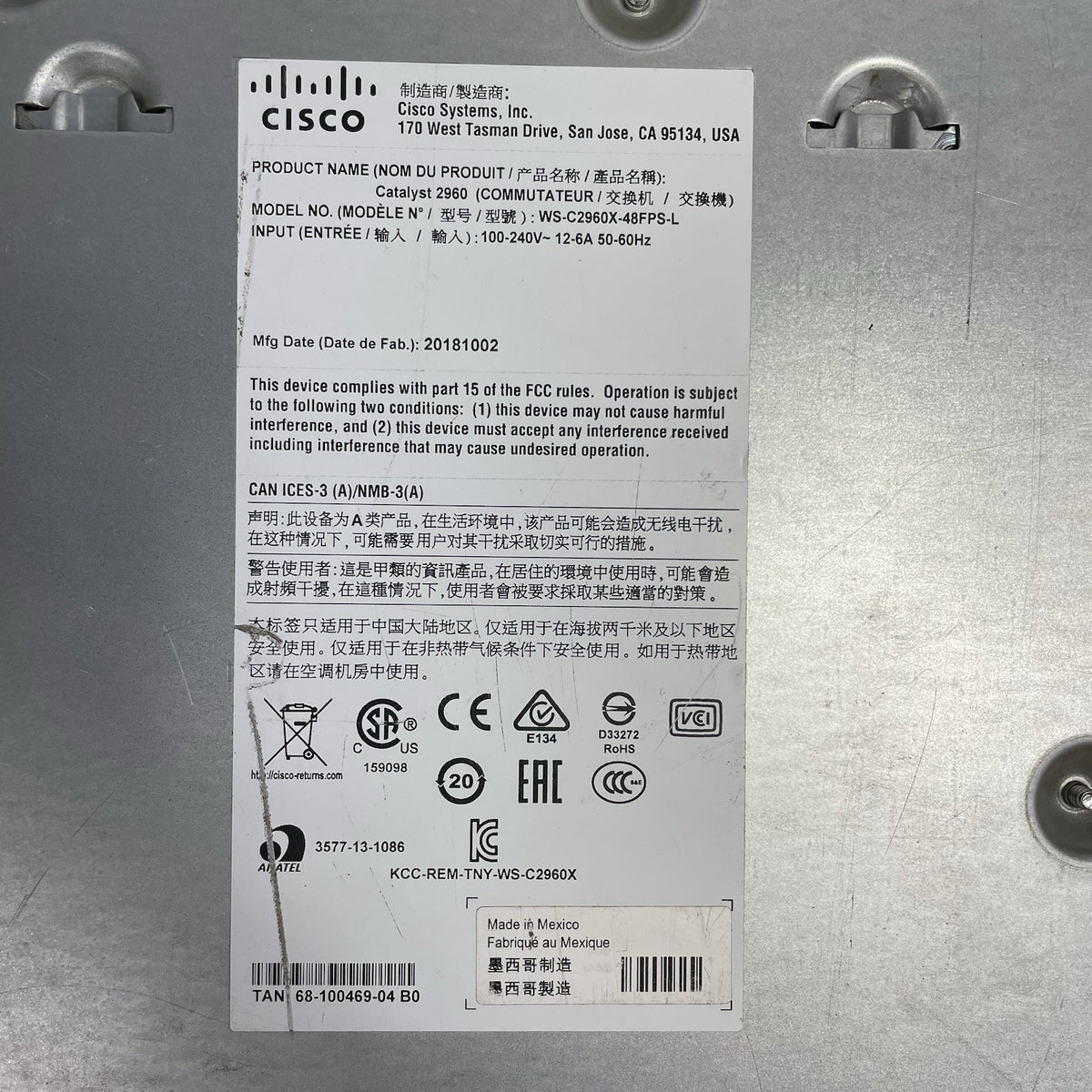 Cisco WS-C2960X-48FPS-L  V07 48 port GIG POE+ Switch Tested & Reset No Rack Ears14