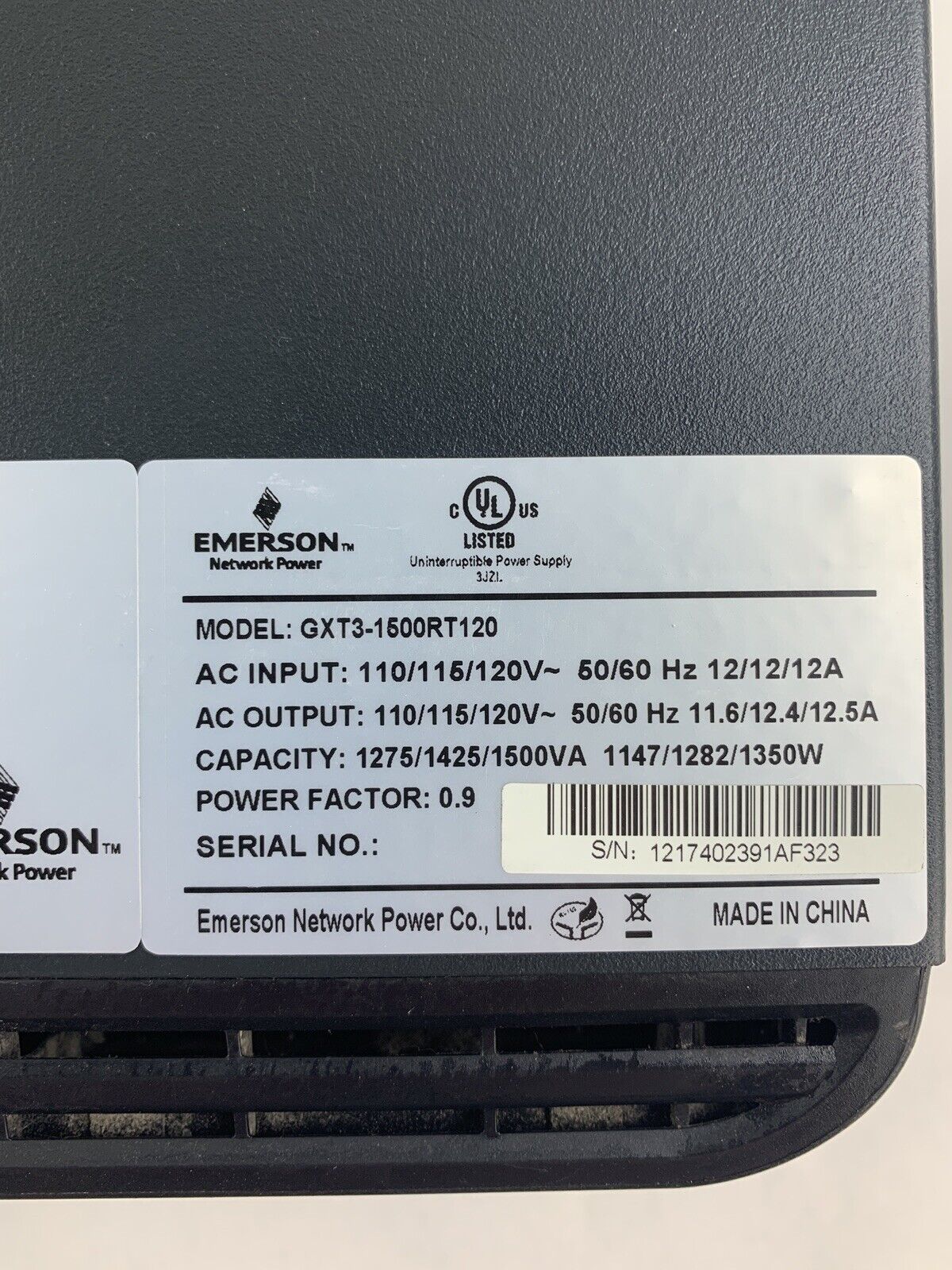 Emerson GXT3-1500RT120 Network Power UPS System No Batteries
